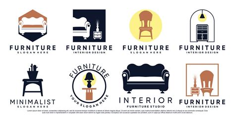 Set Bundle Of Furniture Or Interior Logo Design With Creative Concept