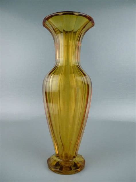 Large Antique Yellow Moser Art Glass Vase Faceted Josef Hoffmann Design Gl Glass Art Vase