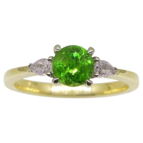 Russian Demantoid And Pink Spinel Ring 18k White Gold Diamonds Ring For Sale At 1stdibs