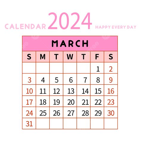 Calendário De Março De 2024 Rosa Simples Png Dois Mil E Vinte E