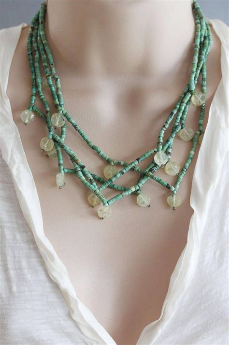 Turquoise Necklace Multi Strand Necklace Gemstone Statement Etsy In