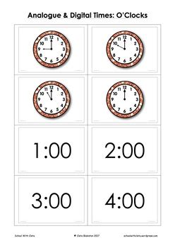 Most popular time zones and cities. Telling Time Resources: O'Clocks Analogue & Digital Flashcards & Posters