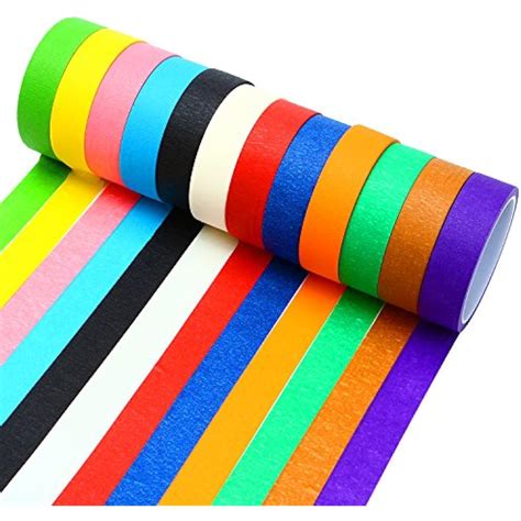 12 Pieces Colored Masking Tape Rainbow Labelling Graphic Art Roll For