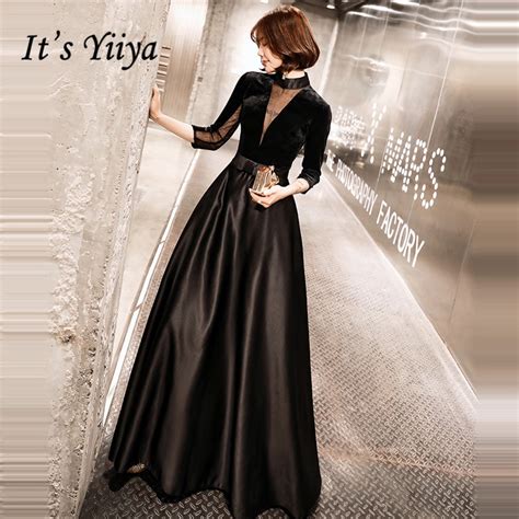 Its Yiiya Evening Dress Black V Neck Evening Dresses Elegant Plus Size Formal Gowns 2020 Long