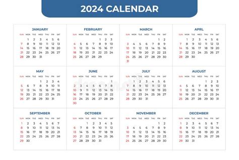 Calendario Para 2024 Aislado En Un Fondo Blanco Ilustración Del Vector