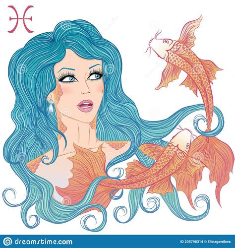 Astrological Sign Of Pisces As A Beautiful Girl Stock Vector