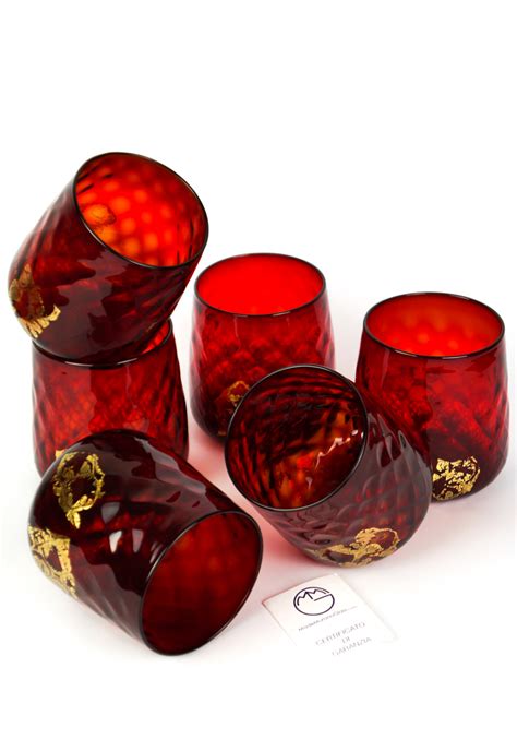 Luxury Set Of 6 Drinking Glasses Red Tumbler Made Murano Glass Made Murano Glass