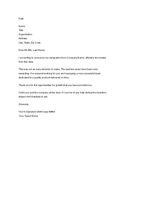 Two Weeks Notice Letter Example PDFSimpli
