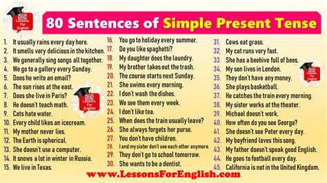 (i take, you take, we take, they take) the 3rd person singular takes an the simple present tense is one of several forms of present tense in english. 80 Sentences of Simple Present Tense - Lessons For English