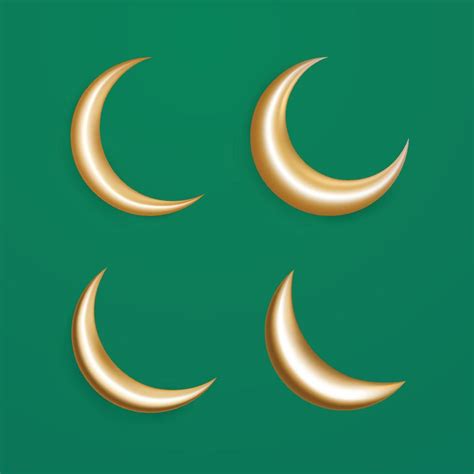 3d Realistic Moon Crescent Isolated On Green Background Vector