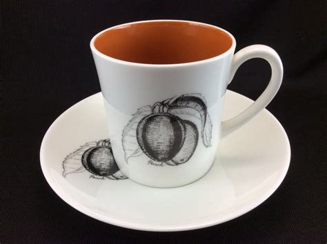 Susie Cooper Coffee Cup And Saucer Black Fruit Peach Etsy Canada