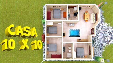 Plano De Casa De Campo 10x10 Mts House Plan 10x10 Youtube