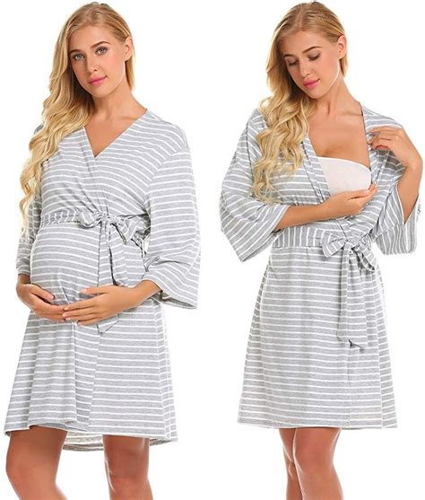 Ekouaer Nursing Robe Cotton Maternity Robe Nursing Nightgowns Breastfeeding For Hospital At Amaz