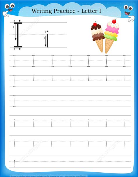 Letter I Is For Ice Cream Handwriting Practice Worksheet Free