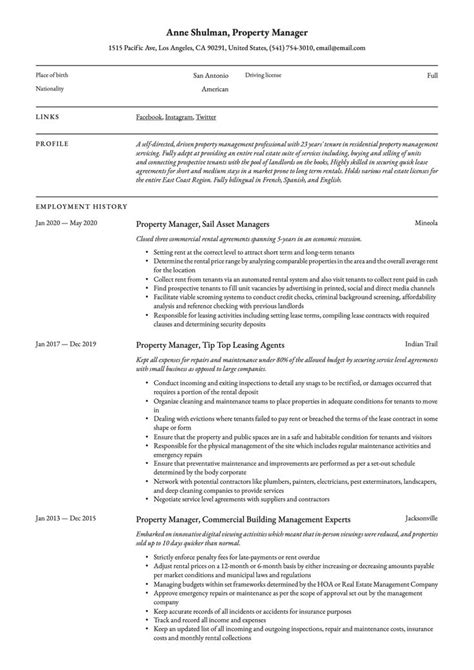 Use this emergency management resume template to highlight your key skills, accomplishments, and work experiences. Property Manager Resume Example in 2020 | Cover letter ...
