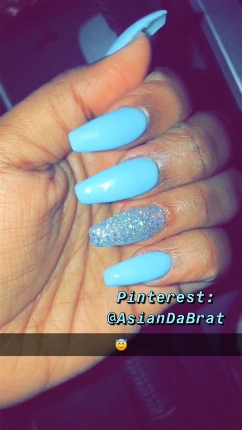 Blue Acrylic Nails Coffin With Glitter / There are lots of different