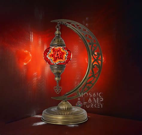 Customizable Turkish Mosaic Moon Shape Table Lamp Moroccan Etsy