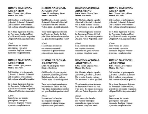 Himno Nacional Argentino 8 Copias En Una Hoja A4 Himnos Nacionales