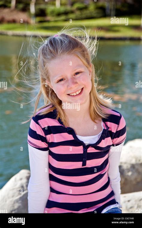Caucasian Blonde Girl 8 10 Year Years Old Girl In Park United States
