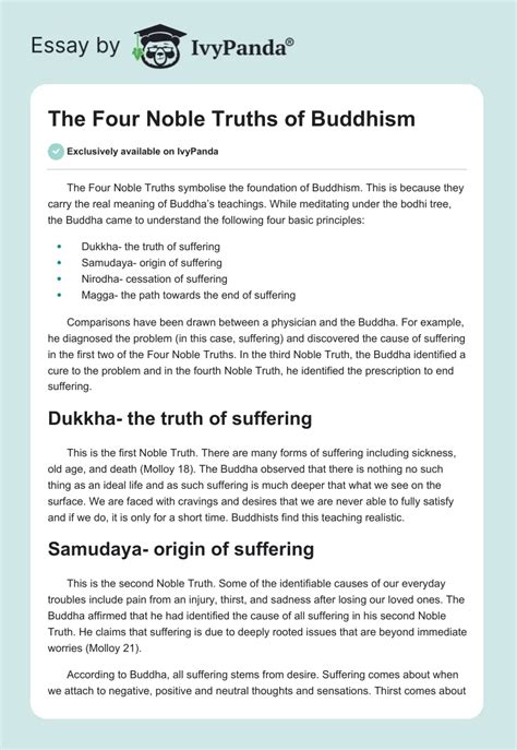 The Four Noble Truths Of Buddhism 550 Words Essay Example