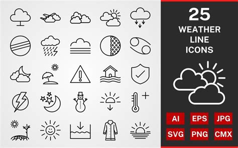 25 Weather Line Pack Icon Set 114530 Templatemonster