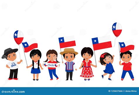Niños Que Sostienen Las Banderas De Chile Ilustración Del Vector Modelo
