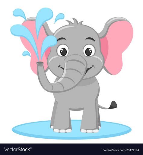Elephant Stands In A Puddle And Splashes Water On Vector Image