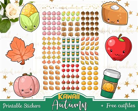 Kawaii Autumn Printable Stickers Free Cutfiles Digital Etsy