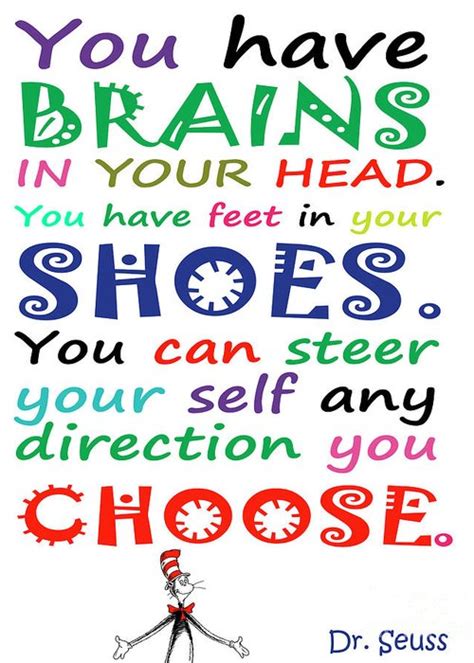 Dr seuss quotes wall art decal you have brains in your head and feet in your shoes,you can steer yourself in any direction you choose! You have brains in your head... Digital Art by Beluga Designs