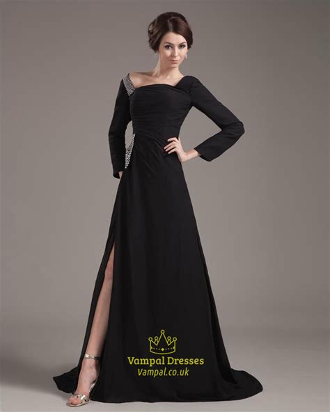 Black Prom Dresses With Long Sleeves Formal Black Dresses With Sleeves And Slits Vampal Dresses