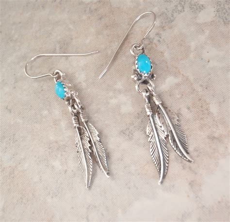 Turquoise Feather Earrings Sterling Silver Drop By Cutterstone