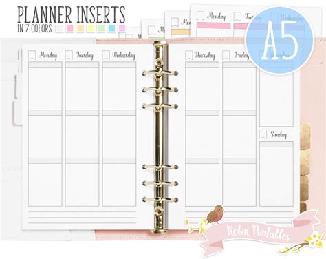 A5 Weekly Planner Printable Binder Inserts Fits Organizers Etsy Uk