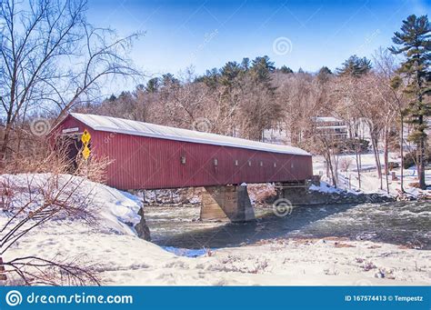 West Cornwall Covered Bridge Winter New England Stock Image Image Of