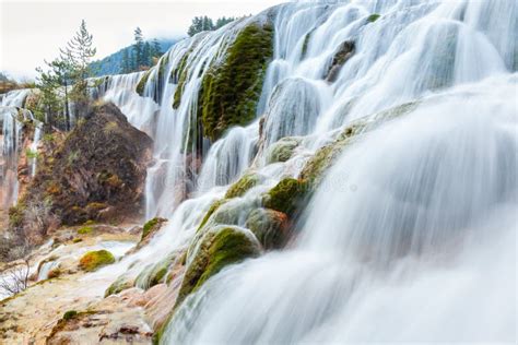 Jiuzhaigou Waterfall In Autumn Stock Image Image Of Scenic Heaven