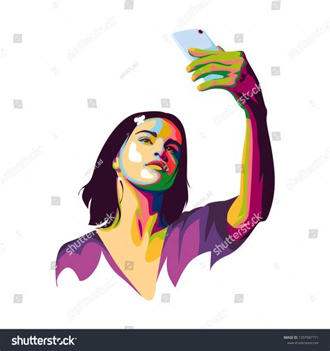 colorful girl taking selfie vector illustration stock vector royalty free 1297987771