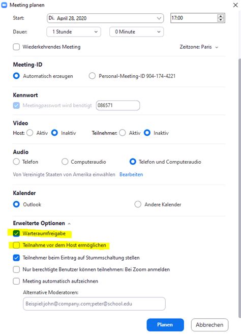 Es öffnet sich ein einstellungsfeld. ZOOM für Webinare - Weitere digitale Tools