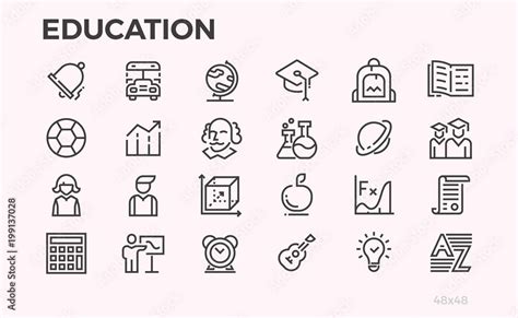 Education Icons School Curriculum And Equipment Teachers And Students