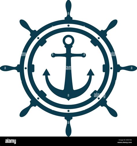 Ship Wheel And Anchor On White Background Nautical Icon Design Stock