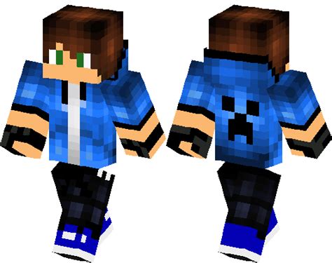 Blue Boy With Creeper Face On The Back Minecraft Skin