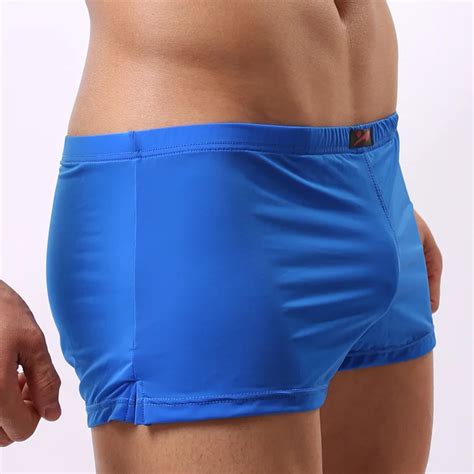 Sexy Men Plus Size U Convex Pouch Shorts Milk Ice Silk Pocket G Strings