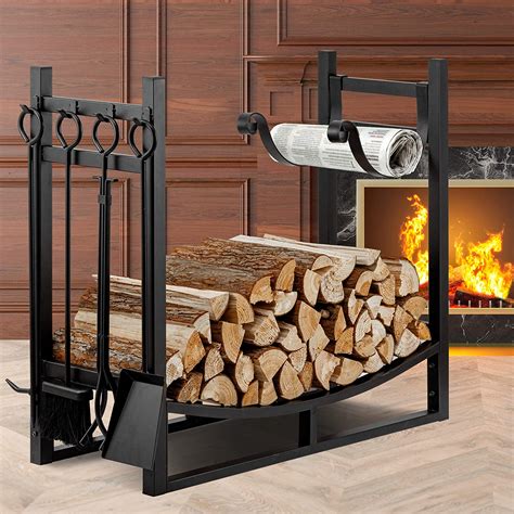 Amagabeli Firewood Log Rack With 4 Tools Fireplace Indoor Outdoor Wood
