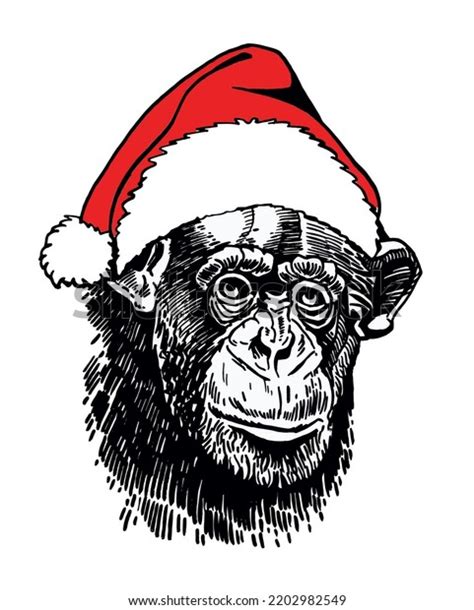 Graphical Portrait Gorilla Santa Claus Hat Stock Vector Royalty Free