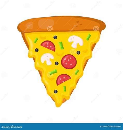 Slice Of Pepperoni Pizza Flat Design Vector Illustration On White