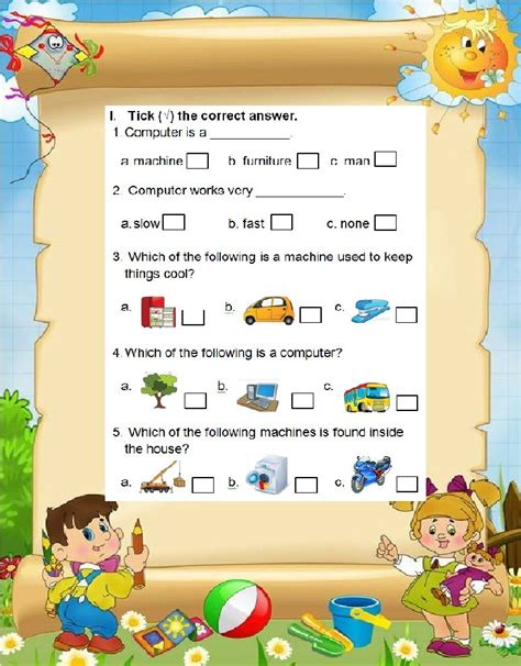 Colourful Computer Worksheet For Grade 1 To Understand Different