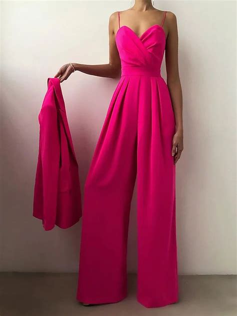 Womens Party Elegant Strap 2021 Yellow Peach Pink Jumpsuit Solid Color