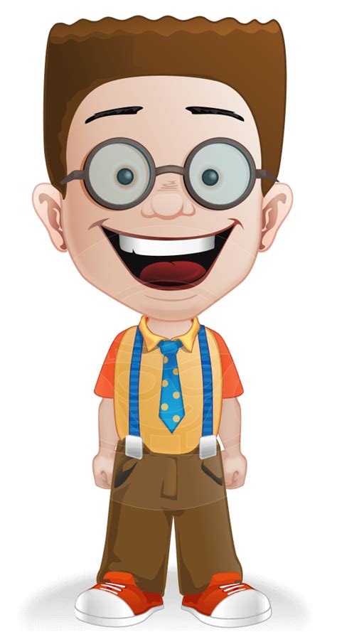 Little School Boy With Glasses Cartoon Vector Character
