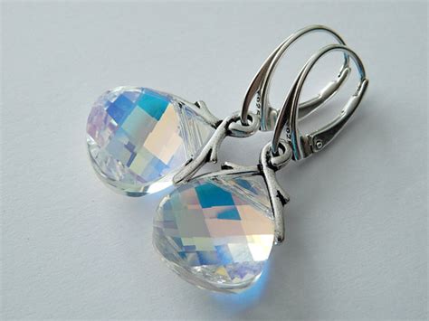 Aurora Borealis Swarovski Crystal Drop Earrings Handmade Earrings