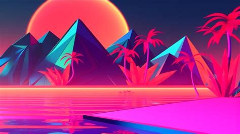 Premium Ai Image Neon Tropical Synthwave Theme 3d Abstract Background