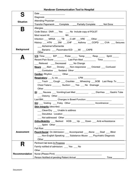 Printable Nursing Handoff Report Template Customize And Print