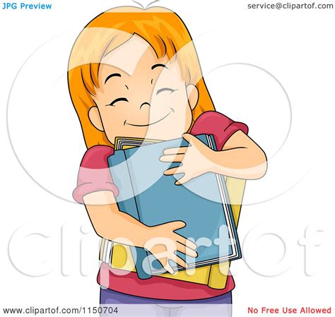 Cartoon Of A Happy Red Haired Girl Hugging Books Royalty Free Vector